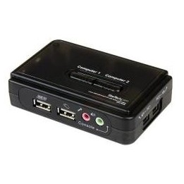 Switch KVM a 2 porte VGA USB con audio e cavi - Commutatore VGA USB a doppia porta - Colore Nero