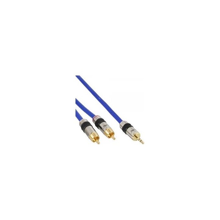 CAVO premium da  2 RCA M  a JACK M 3,5mm 20mt pin dorati blu