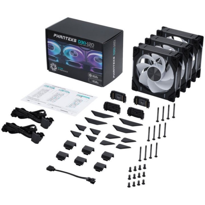 PHANTEKS - Kit 3 Ventole D30 D-RGB PWM Reverse Airflow Black 120mm