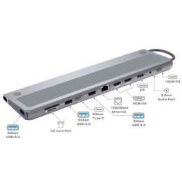 EWENT - Docking Station USB-C 2 x HDMI 4K - Lan - USB - PD 100W