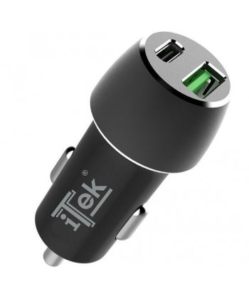 ITEK - Alimentatore USB per auto 2 Porte - 1 USB Type-C + USB QC3.0 ricarica rapida