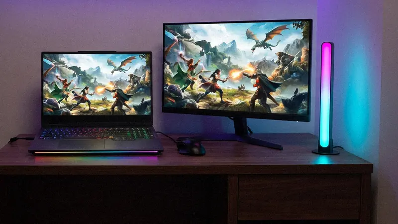 Notebook gaming Syspack GX-Pro collegato a un monitor esterno