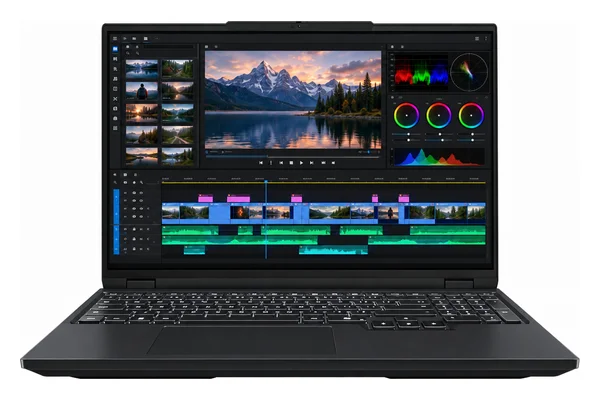 Notebook Syspack con un software di montaggio video sullo schermo